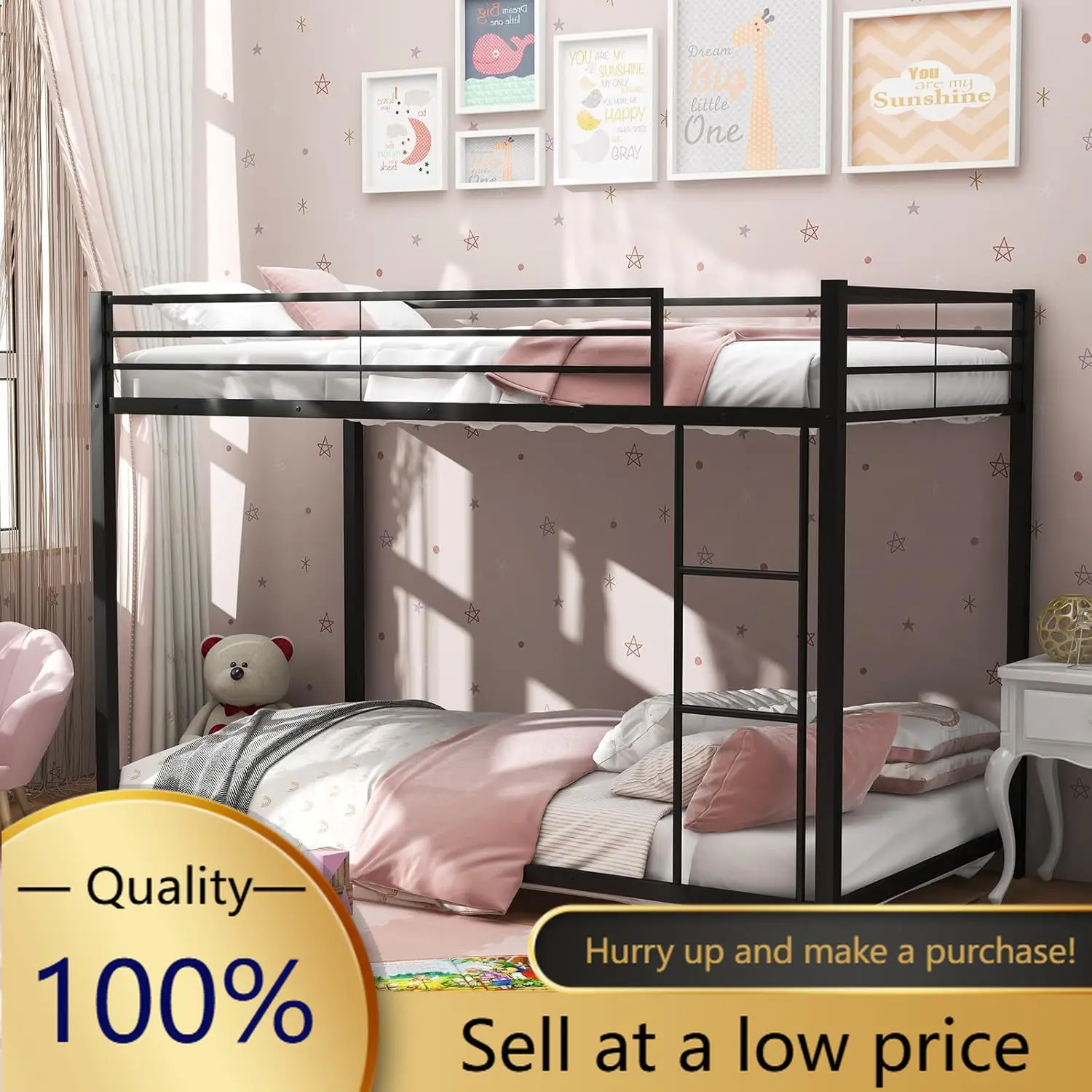 Giantex Metal Bunk Bed Twin Over Twin, Classic Bunk Bed Frame with Safety Guard Rails & Side Ladder, Heavy Duty Space-Saving Des