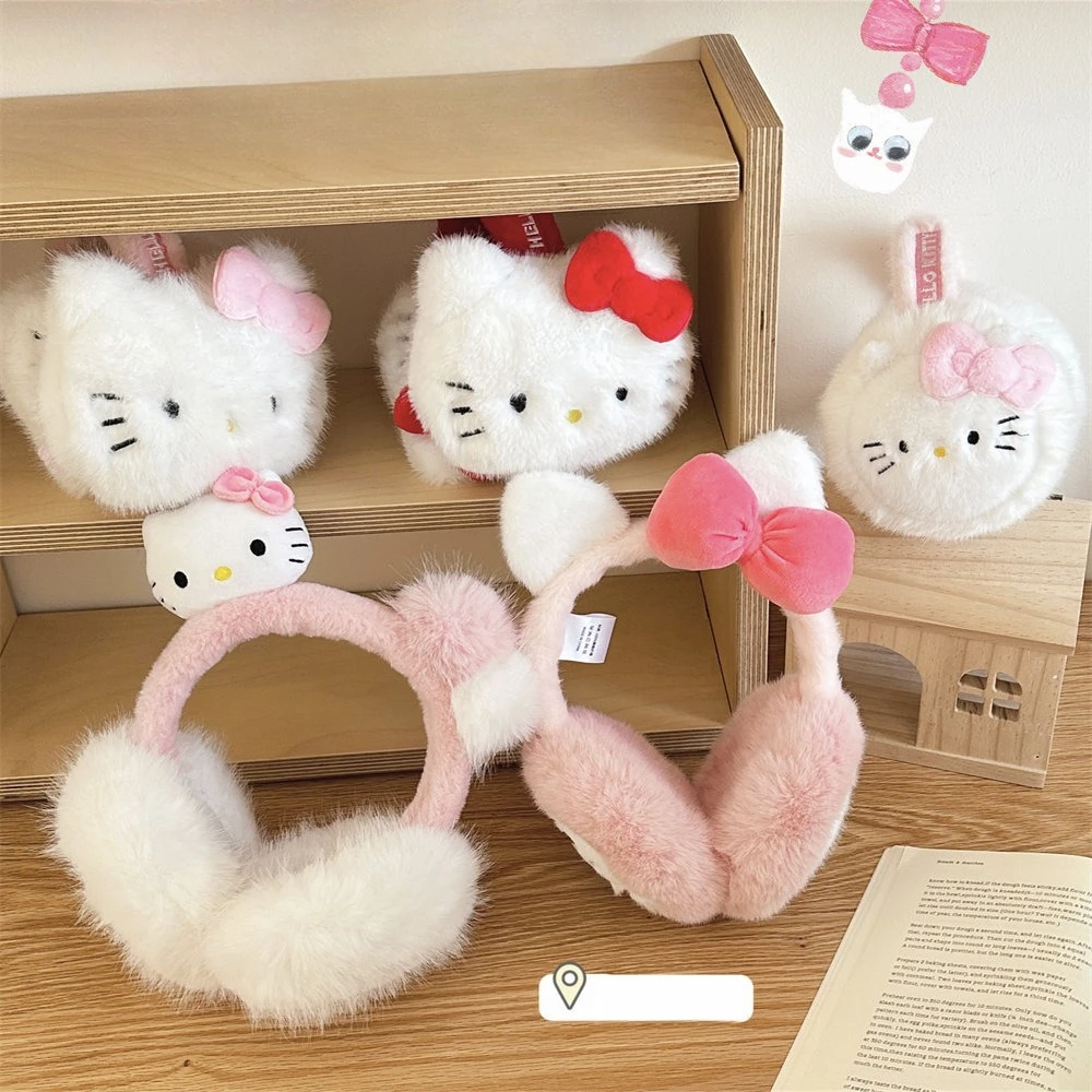 Miniso Sanrio genuino autorizado lindo gato Katie de felpa cálidos orejeras para estudiantes de otoño e invierno montando cubiertas anticongelantes para las orejas