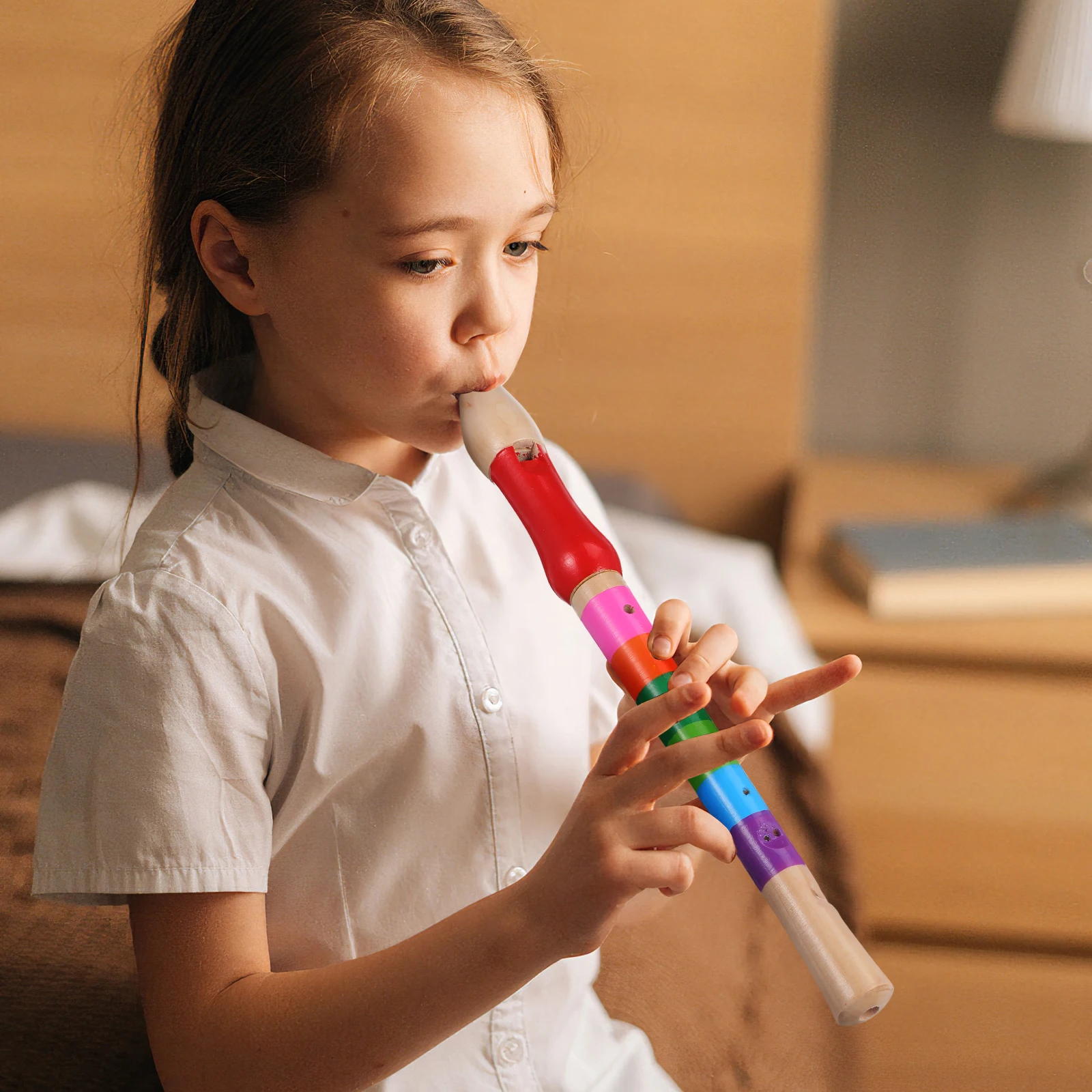 

8 Hole Wood Soprano Recorder Flute Music Instrument for Hand Flexibility Practice Color Random Soprano Recorder