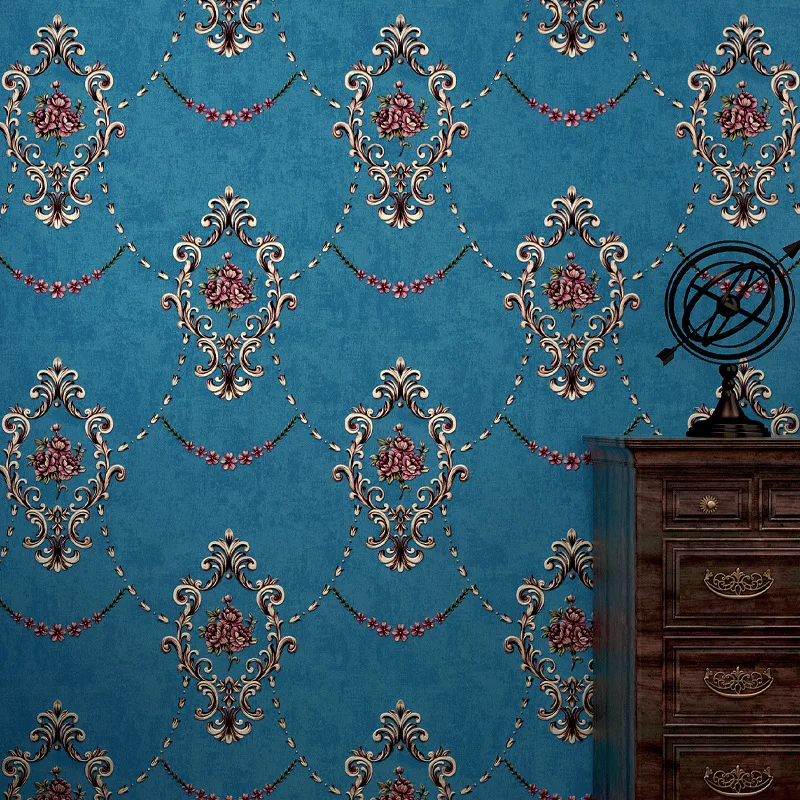 Dark Green Wallpaper,Retro 3D European Damask Wall Papers Home Decor Flower Wallpaper for Living Room, Home Bedroom Background