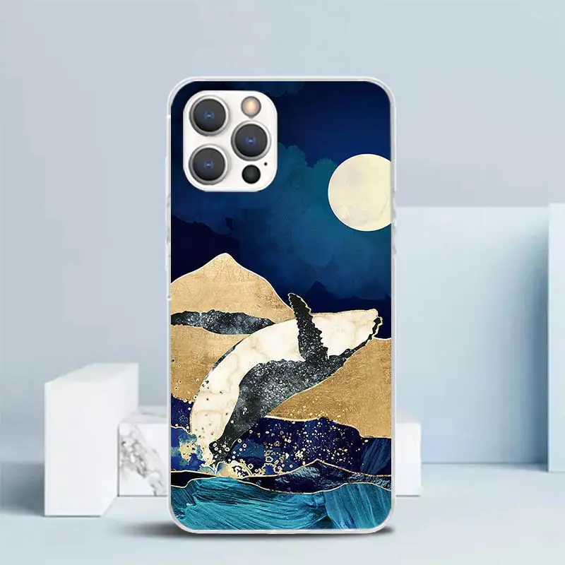 Luxury Ink Painting Soft Cover for iPhone 15 14 13 12 Mini 11 Pro Max Print Phone Case X XS XR 7 Plus 8 + SE Pattern Coque