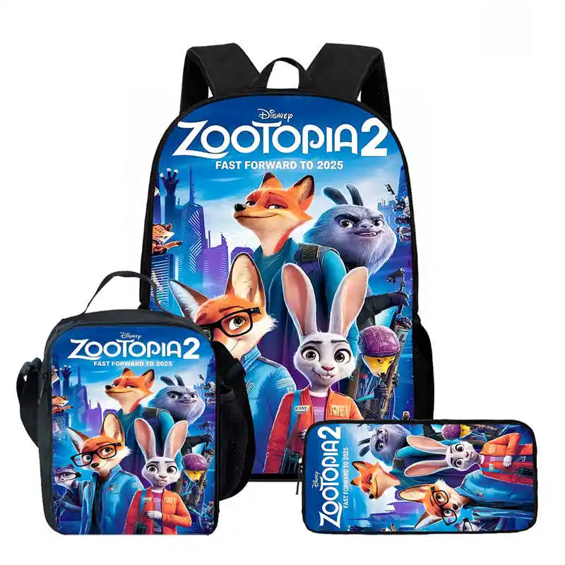 

Cartoon Zootopia 2 Child School Backpack With Lunch Bags Pencil Bags For Age 4-9,Light Weight School Bags For Boys Girls