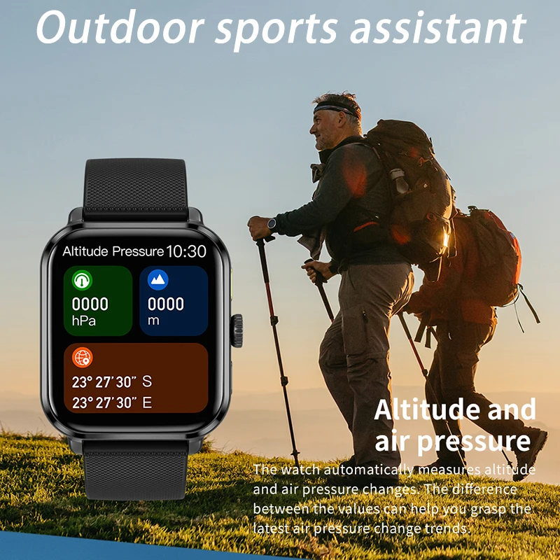 Smartwatch Sport Full Touch com Caixa para Homens e Mulheres, Relógios de Fitness, Chamada Bluetooth, Açúcar no Sangue, Presente, Tela 1.83 \