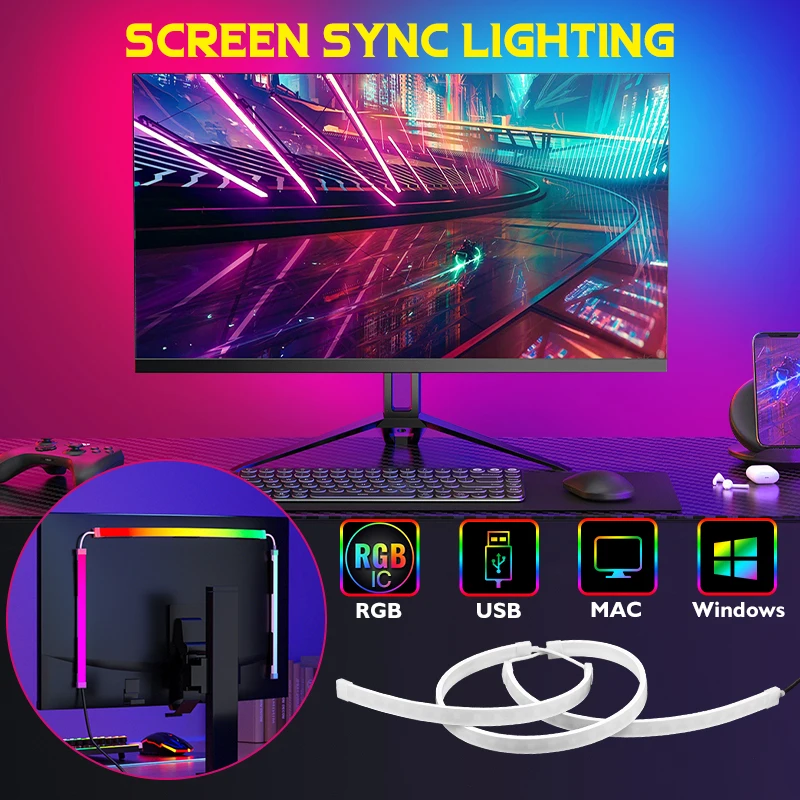 barra de luz led para monitor de computador sincronizacao de musica colorida retroiluminacao ambiente para jogos tela do pc 4k hd 01