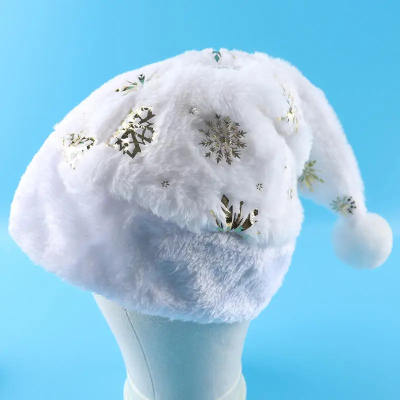 Weiße Plüsch-Weihnachtsmütze, Gold, Silber, Pailletten, Schneeflocke, Weihnachtsmütze, Kappen für Weihnachten, Zuhause, Party, Dekoration, Navidad-Geschenke