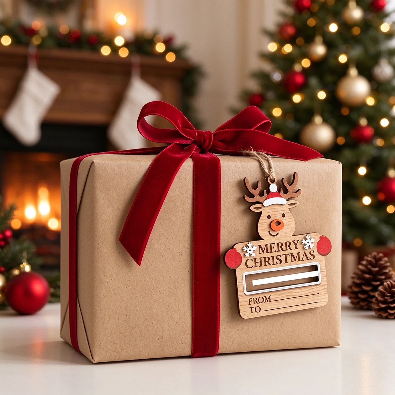 Christmas Gift Tag From To Wooden Reindeer Ornament Write Name Money Holder Xmas Tree Hanging Decoration Present Label