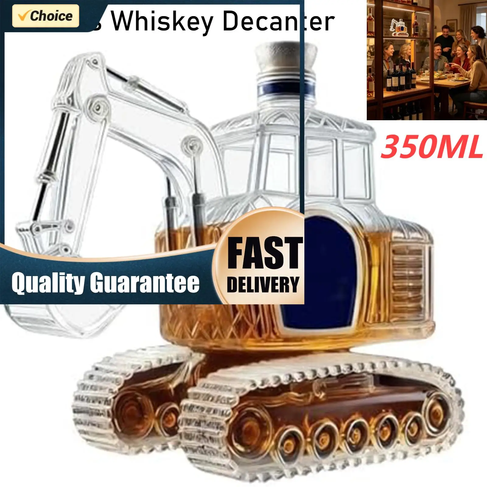350ML Construction Vehicle Excavator Whiskey Decanter Handcrafted Crystal Liquor Bottle for Man Cave & Machinery Lover Gifts