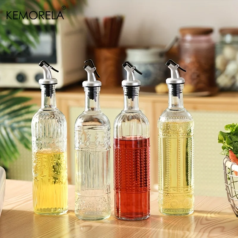 1PCS Vintage Glass Oil Dispenser Bottle - Round Patterned PVC-Free Leak-Proof Machine Washable - Ideal for Olive Oil Vinegar