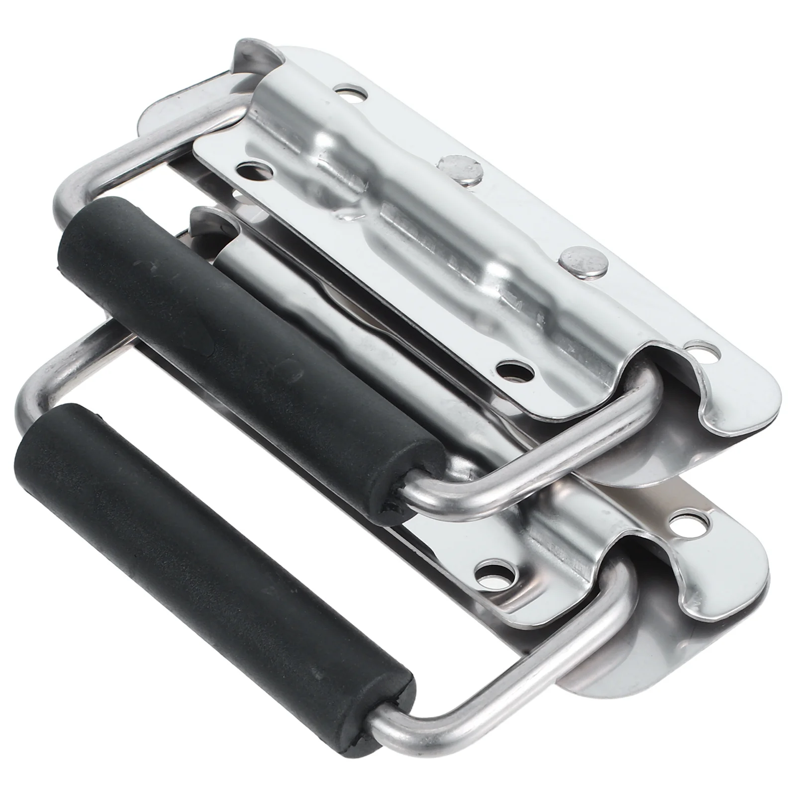 

2Pcs Spring Loaded Folding Handle Stainless Steel Rubber Grip Heavy Duty Toolbox Chest Case Pull Handle Storage Box Hardware
