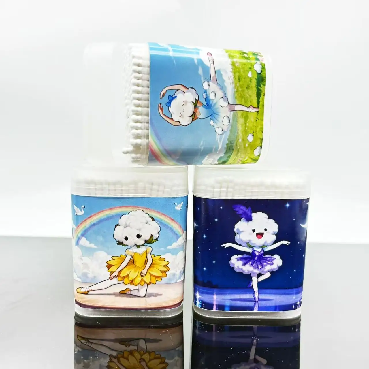 600 Uds hisopos de algodón de doble punta con temática de Ballet, hisopos de algodón creativos de la serie Ballet, hisopos de algodón redondos finos blancos