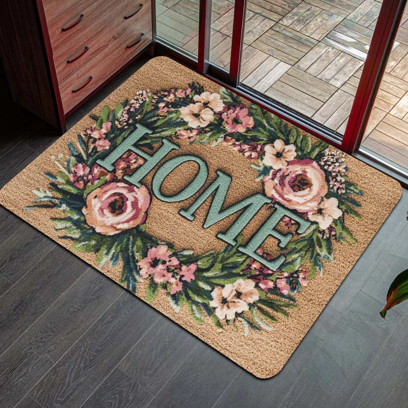VIKAMA HOME Floral Wreath Doormat Vintage Peony Flower Garland Print Non Slip Absorbent Floor Mat Farmhouse Front Door Entryway