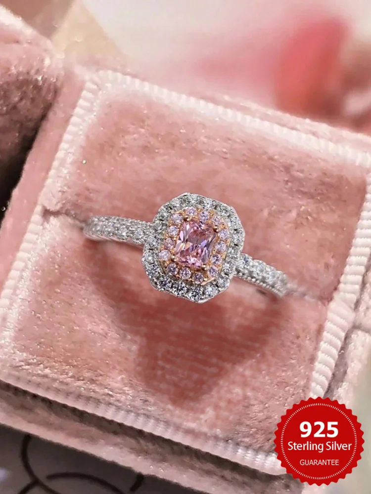 925er Sterlingsilber, modischer, zarter, süßer rosa Zirkon-Ring für Frauen, Jahrestag, luxuriös, personalisierbar, hochwertiger edler Schmuck