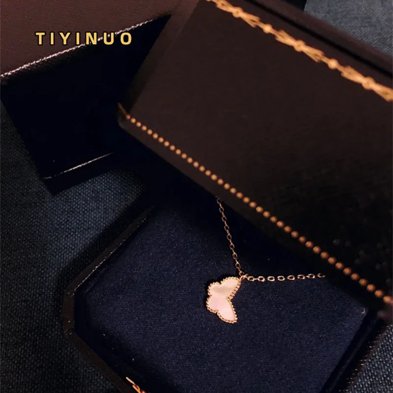 TIYINUO 100% Reale Dell'oro 18K delle Donne Del Pendente Agata Farfalla Collana Accessori Del Partito di Modo Sveglio Originale Gioielli di Lusso Au750