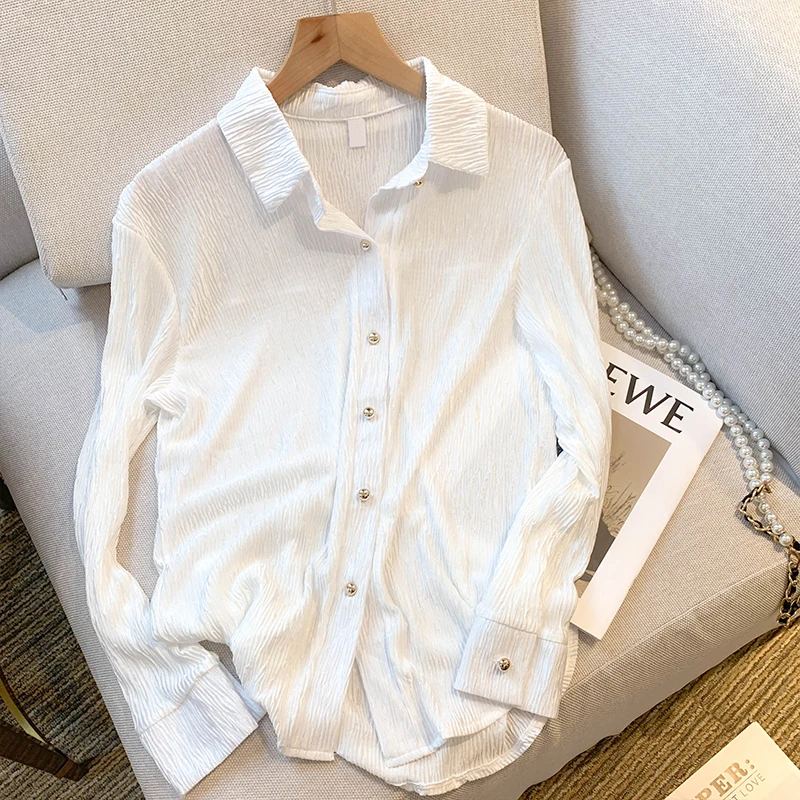 2024 Autumn Women Shirts Korean Fashion Loose Long Sleeve Lady Blouse  Solid Color Plus Size Female Tops Casual Blause KN524