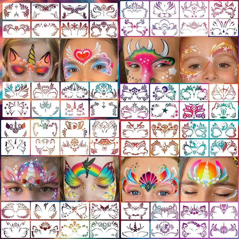 

16Pcs Face Paint Stencils Body Art Paint Stencils Reusable For Adults Kids Easily Use Templates For Parties Party Makeup Tools