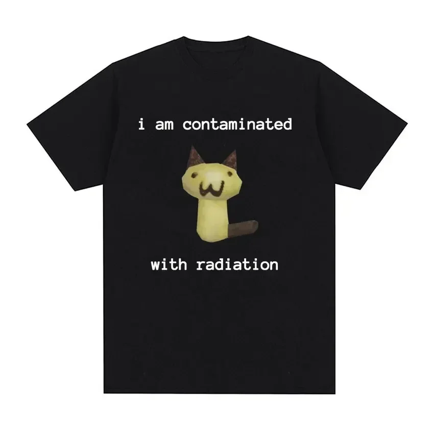 Short Sleeve  Fashi Male O-Neck T Shirts I Am Contaminated with Radiation Funny Cat Meme -shirt Short Sleeve    Vintage  Shirt