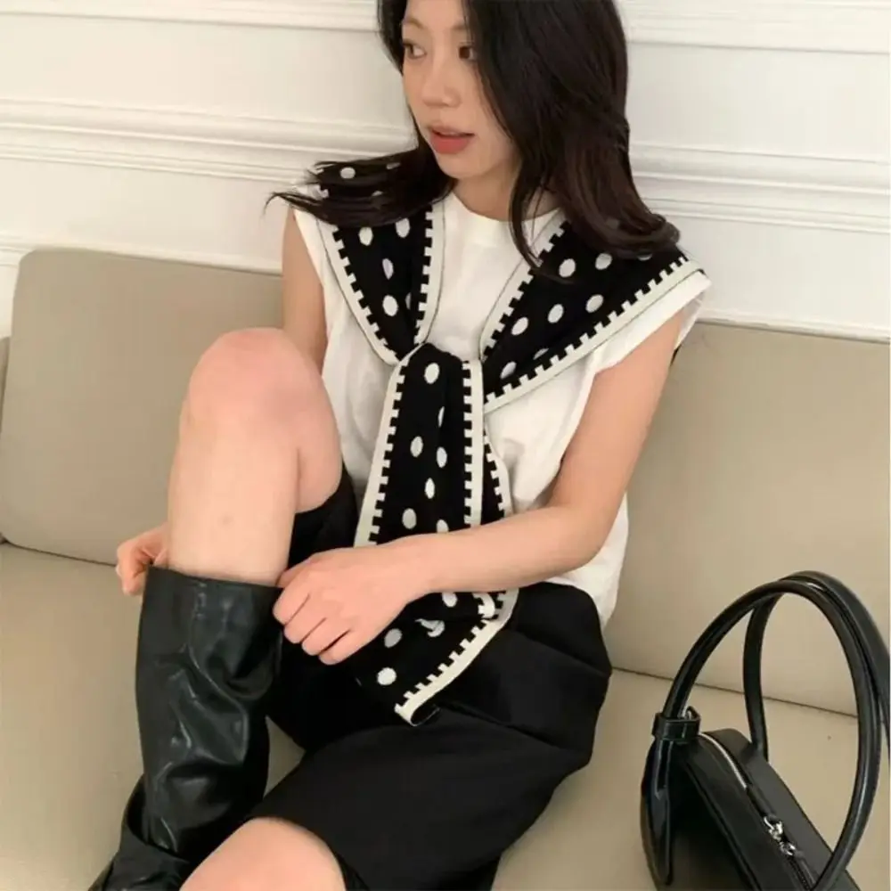 

All-match Cape Polka Dot Knitted Shawl Retro Sweet Shoulder Scarf Cloak Knotted Fake Collar Blouse Shoulders Accessories