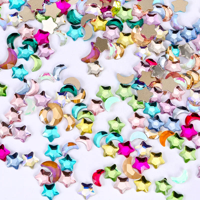 100pcs  Fat Star Colorful Diamond Mixed Decoration Love Square Star Moon Nail Enhancement Diamond Nail Jewelry Mixed Decoration