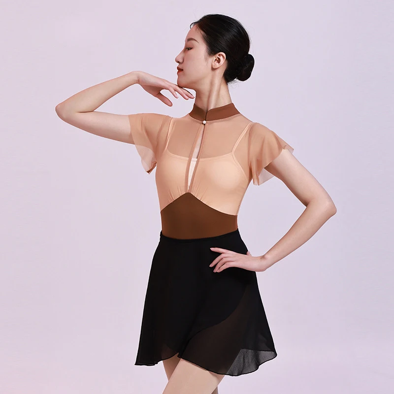 New Ballet Leotard For Woman Sexy Swimsuit Mesh stand collar Gymnastics Leotard Fairy Ballerina Dancing Wearing Leotard