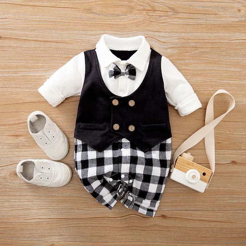 Baby Boys Outfit Infant New Spring Jumpsuit Cotton Long Sleeve Soft Clothes Gentleman Suits Autumn Toddler Costume Romper Casual