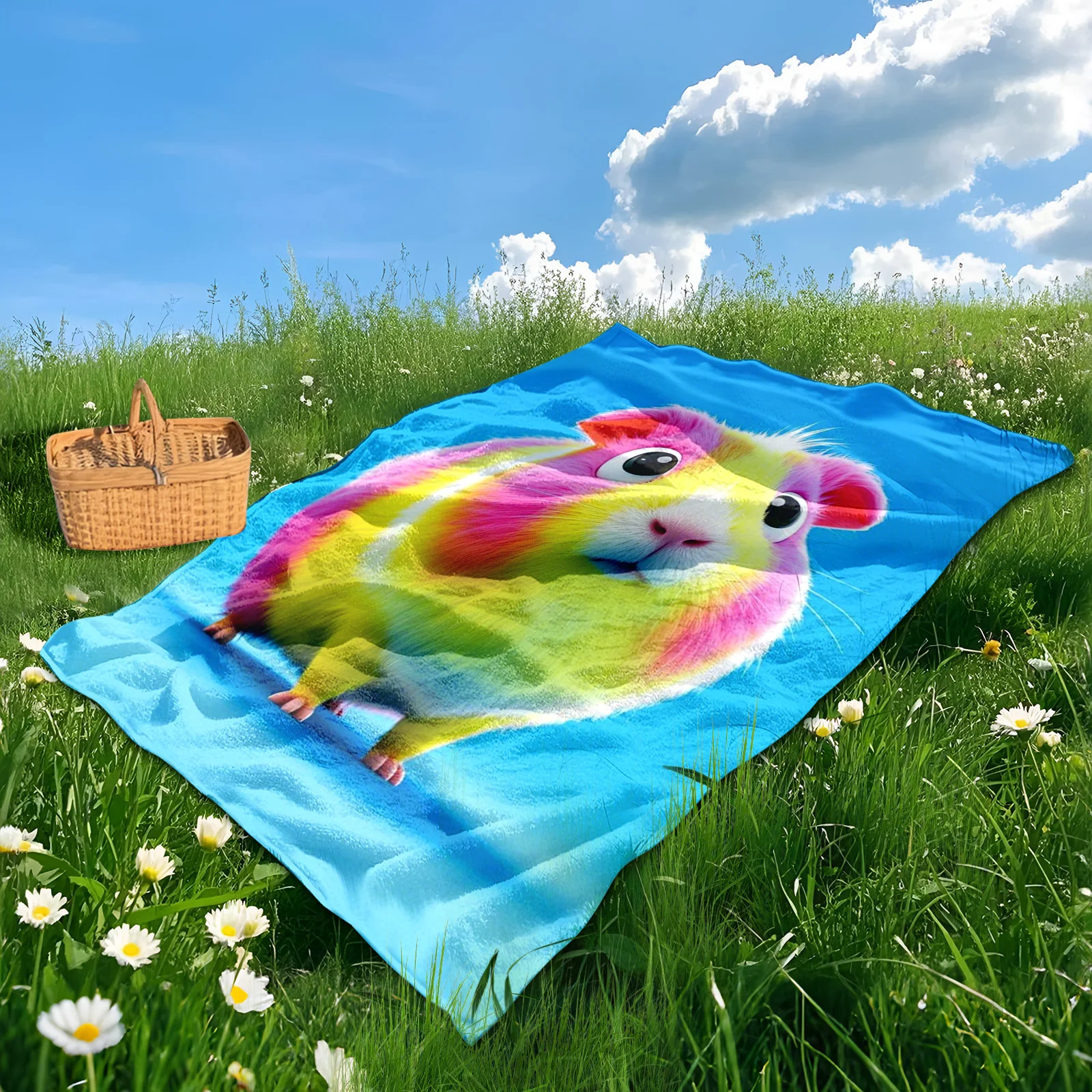 Pink Yellow Guinea Pig Design Outdoor Blanket For Camping Hiking Beach Picnic Warm Lightweight