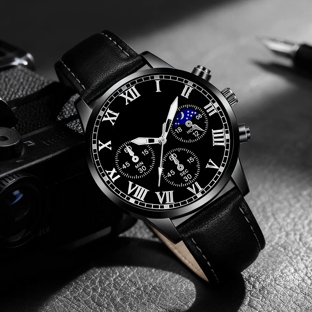 Men's casual handsome quartz men's business watch PU leather men's clock