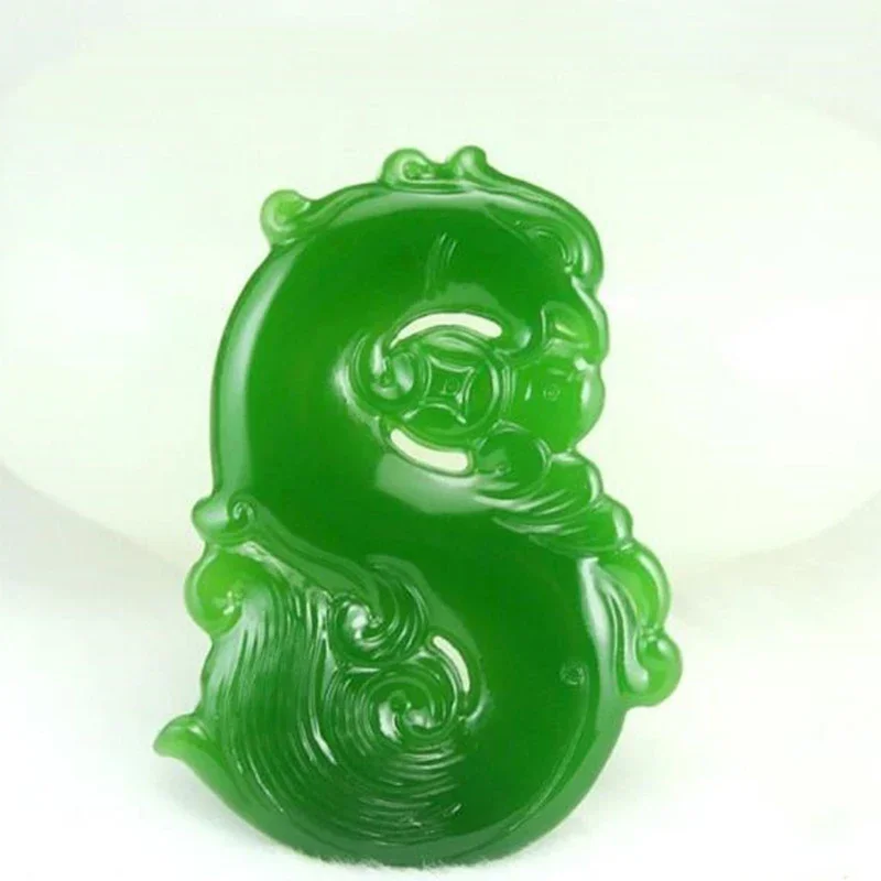 Chinese Green Jade Dragon Phoenix Jade Pendant Jewelry Lucky Auspicious Amulet  Necklace Pendants Jade Fine Jewelry