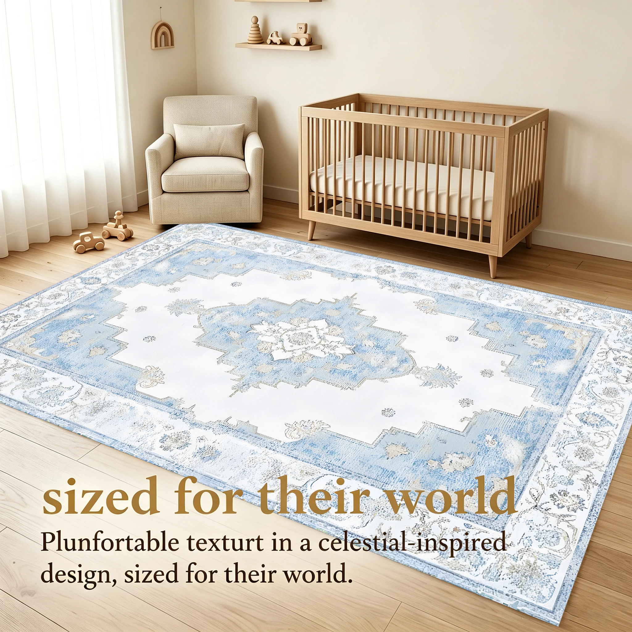 Light Blue European Classical Style, Center-Symmetrical Pattern, Retro and Elegant Style, Living Room, Bedroom, Autumn, Winter, Christmas, Warm and Cozy Soft Furnishings, Velvet Carpet