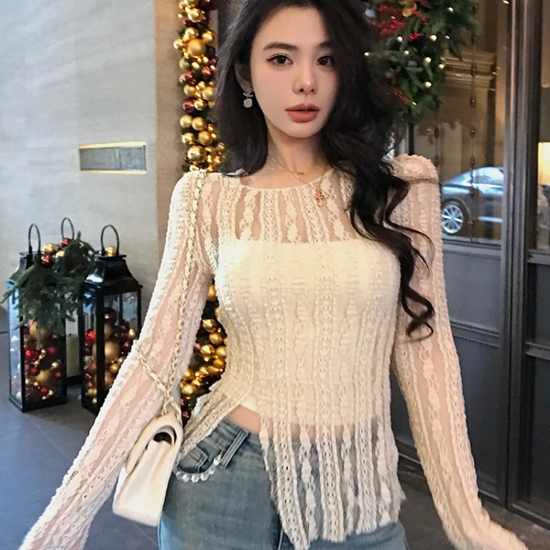 Sheer Pullovers Women Design Fashion Breathable Sexy Side-slit Sun-proof Summer Aesthetic Hollow Out Fairycore Korean Style New