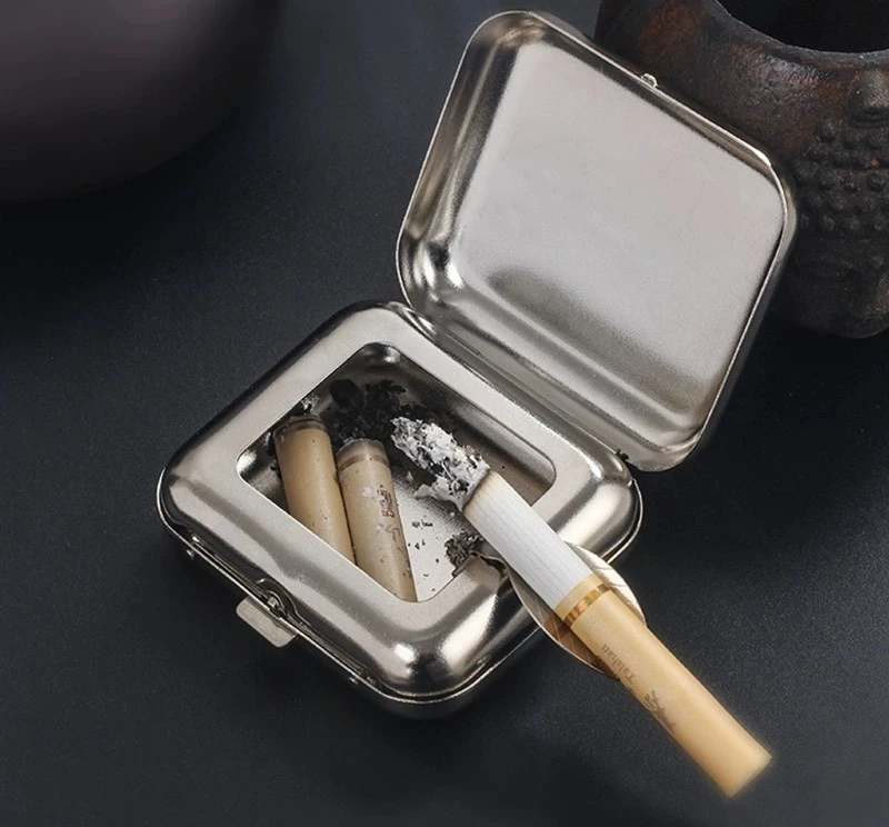 Metal stainless steel outdoor pocket car ashtray female small portable gray box