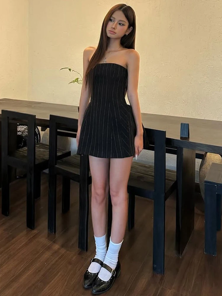 Weird Puss Sexy Fashion Stripe Dress Women Trend Sleeveless  Coquette Midnight Party Clubwear Stretch Skinny Chic Hottie Bodycon