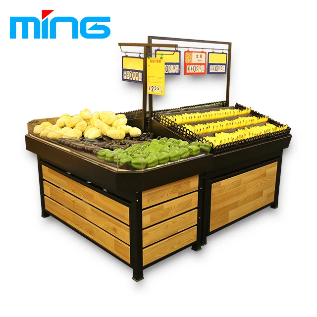 Custom.Supermarket رفوف معدنية خشبية متجر الفاكهة والخضروات تقف الصلب إنتاج حامل رف شاشة الرف للتسوق
