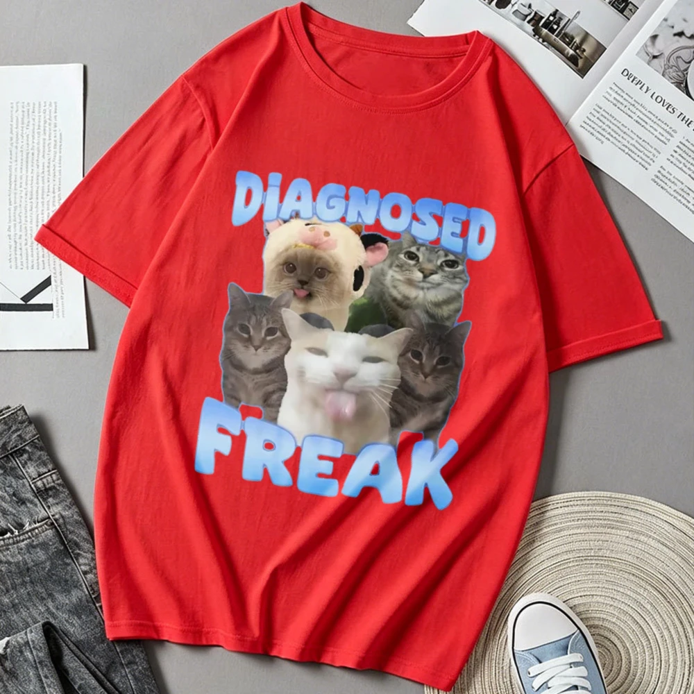 Funny Multi Cat Meme Collage Graphic Print Cotton T‑Shirt Casual Loose Streetwear Quirky Humorous Pet Aesthetic Crew Neck Tees