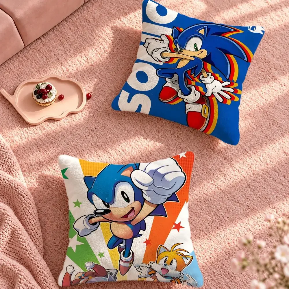 Fast Action Sonic the Hedgehog Cushion Cover Cute Cartoon Throw Pillow Cover Soft Plush Cushion Cover Sofa Bedroom Home Decor