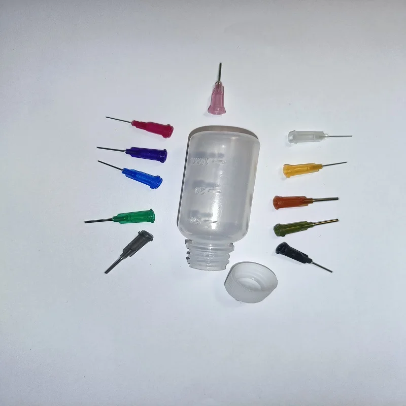 1Set 30ml/50ml Transparent Polyethylene Needle Dispenser Bottle for Rosin Solder Flux Paste + 11 Needles Tools