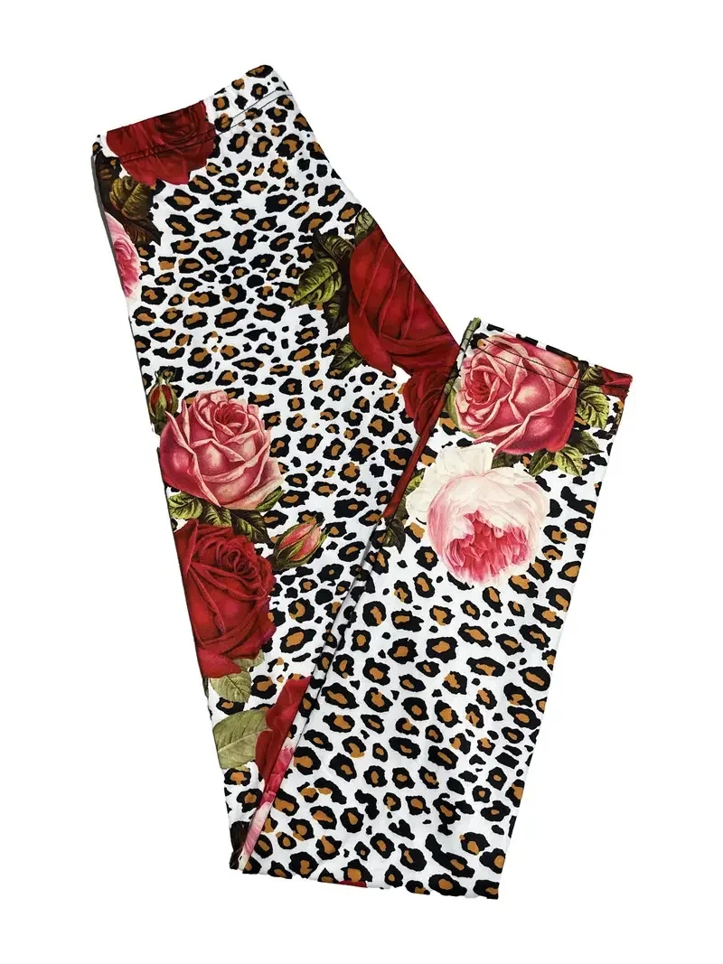 Sexy leopard print rose print tight stretch elastic waist comfortable casual leggings for women spring/summer