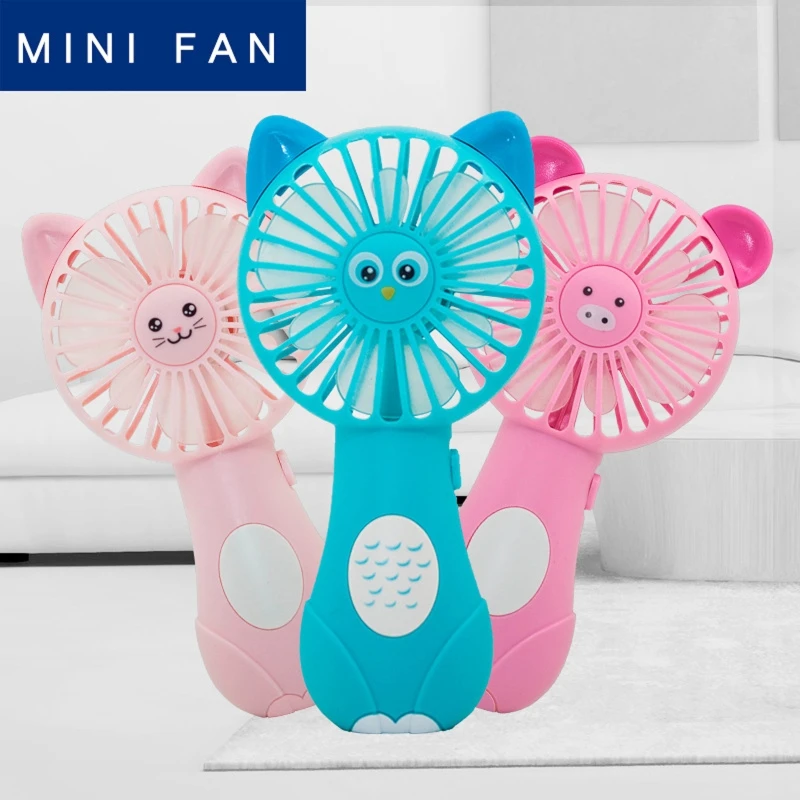 Portable Handheld Fan Cute Cartoon Pattern Mini Fans Battery Powered for Home and Travel Summer Cooling Pocket Fan