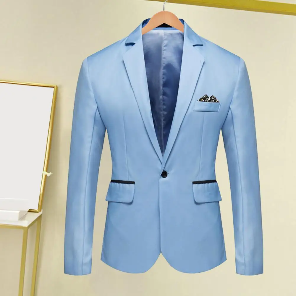Men Suit Coat Formal Business Style Single Button Solid Color Cardigan Satin Commute Office Groom Wedding  Banquet Suit Jacket
