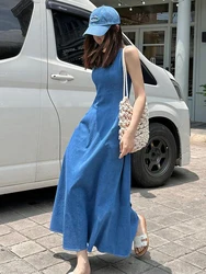 Korean Fashion Simplicity Sleeveless Long Dresses For Women Summer French Patchwork Elegant Party Evening Dress Robe