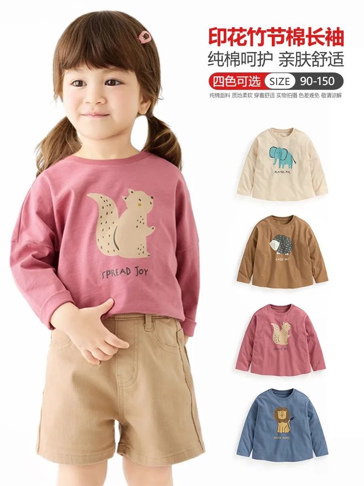 Baby Kids Cotton Long Sleeve T-Shirt  Breathable Bamboo Jersey Tee for Spring Autumn Soft Solid Base Layer Top Toddler Boy Girl