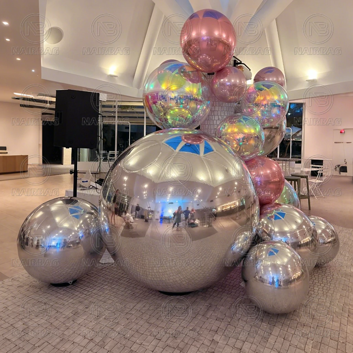 Blauwe Ballen Opblaasbare Spiegel Ballon PVC Reflecteren Giant Bubble Sphere Party Decor Grote Glanzende Ballen Opblazen Spiegel Kerstbal
