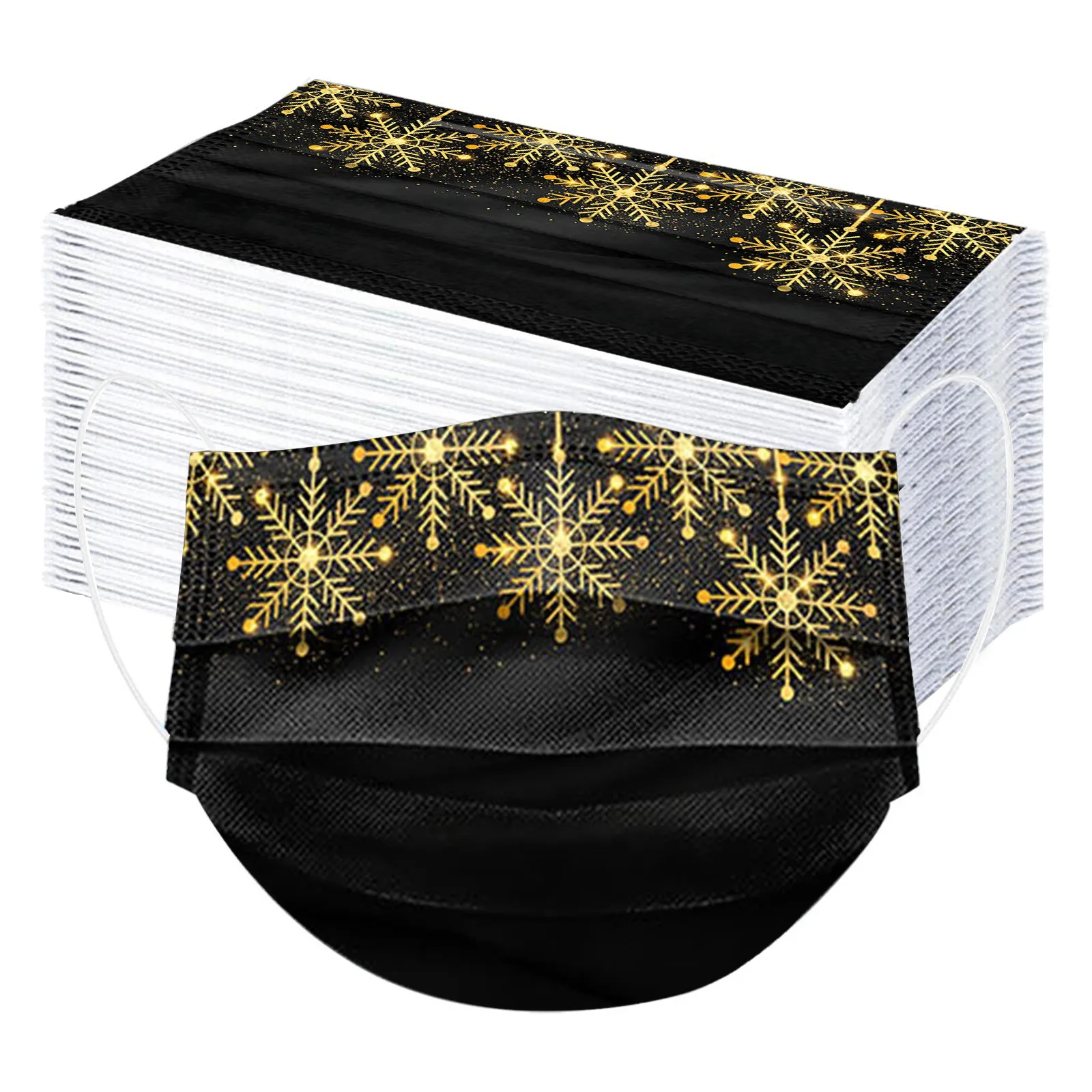 50 قطعة من قناع عيد الميلاد المطبوع على شكل ندفة الثلج للاستعمال مرة واحدة للبالغين، قناع عيد الميلاد الذهبي، قناع تزيين حفلات عيد الميلاد المجيد #4