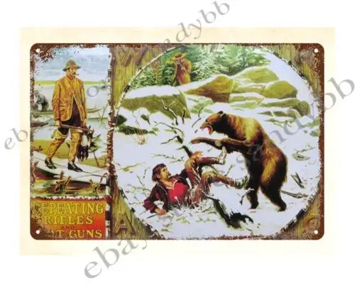 1pcs Repeating Rifles Shotguns bear hunter metal tin sign design gunsammo