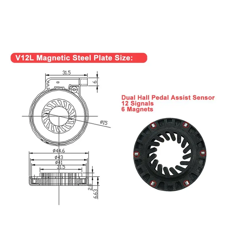 CYL-Electric Bike PAS Sensor KT-V12L 6 Magnets Pedal Assistant Sensor Dual Hall Sensors 12 Signals E-Bike PAS Sensor B