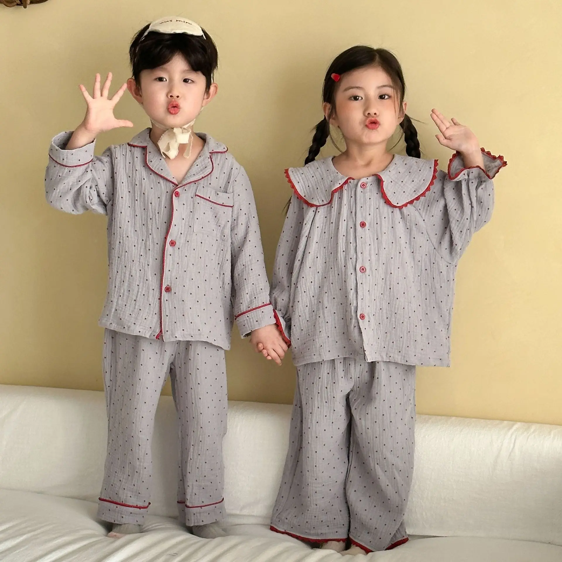 

Kids Baby Boys Two-piece Set Turn Down Collar Top+Elastic Waist Pant Baby Boys Loungewear Sets Dot Printed Toddler Boys Sets