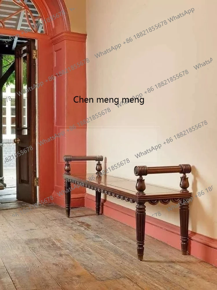 

French solid wood antique shoe change bedroom bed stool vintage dining table bench