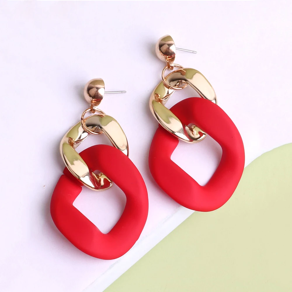 Trendy Gold Color Acrylic Chain Drop Earrings for Women Korean Fashion Large Link Geometric Dangle Earring Party Jewelry Gift