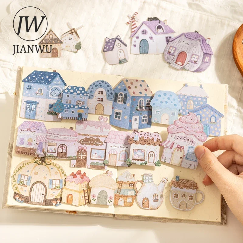 JIANWU Cute Small House Landscape Material Collage Scrapbooking Sticker Creative DIY Journal Stationery