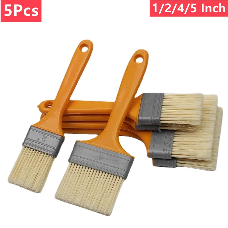 5Pcs Paint Brush Plastic Handle BBQ Brush 1/2/3/4/5 Inch Soft Hair Painting Brushes for Wall and Furniture Paint Tool Set