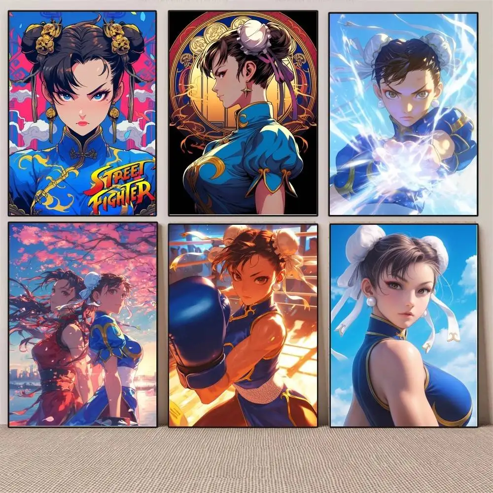 1PC Anime character Chun-Li Street Fighter poster Self-adhesive Art Waterproof Paper Sticker Coffee House Bar Room Wall Decor